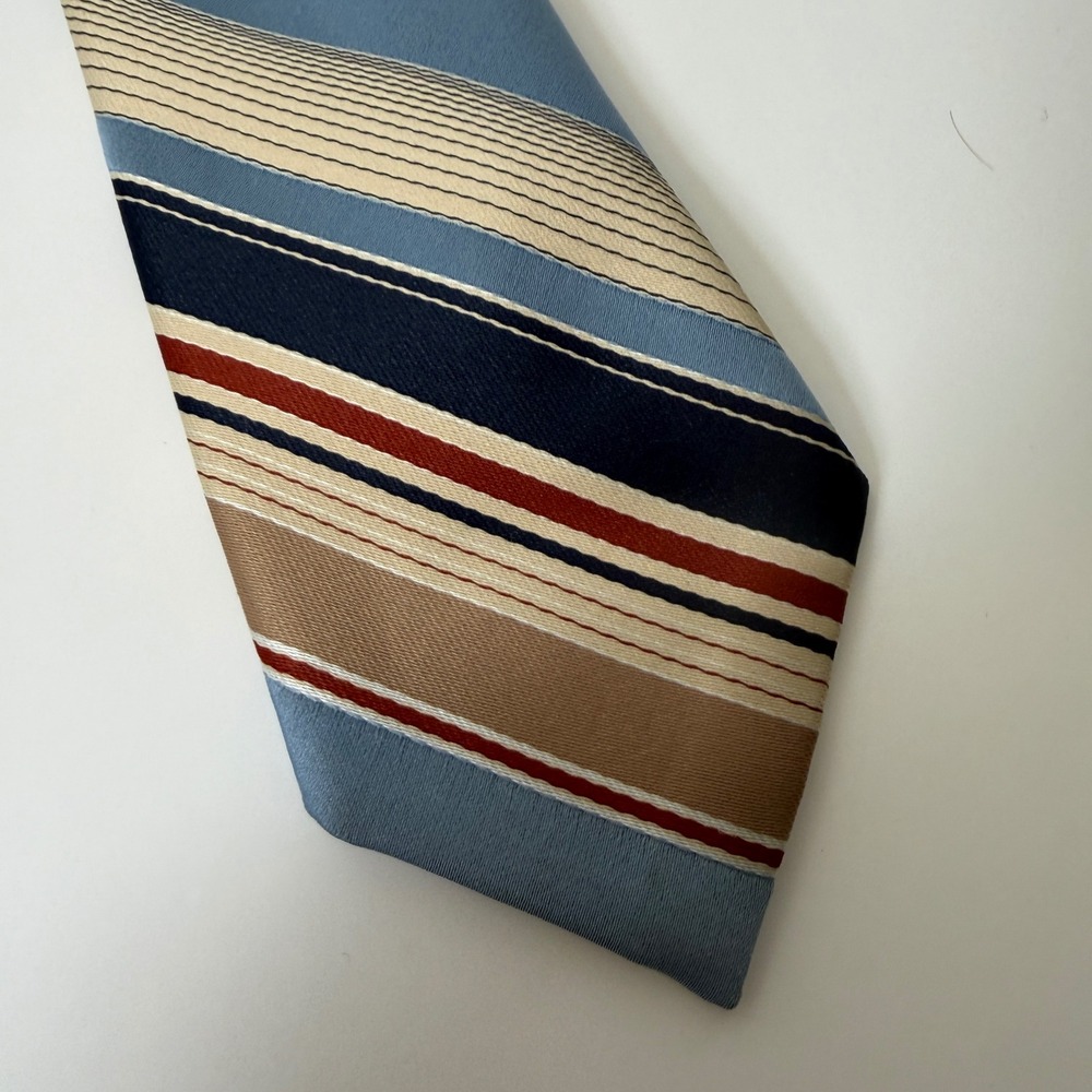 VTG La Bella Collection Striped Mens Necktie Blue Tan Formal Occasion Career Tie - Picture 5 of 5